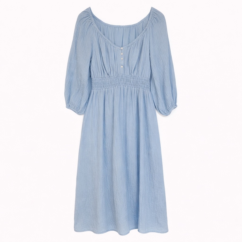 J.Crew Blue Cotton Maxi Dress | Size Small | Lined Smocked Waist | NWOT - Picture 2 of 12